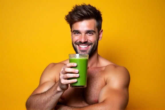 Hombre bebiendo un batido verde saludable después de hacer ejercicio.