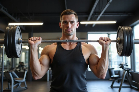 Hombre en un gimnasio levantando pesas, mostrando resistencia y fuerza.