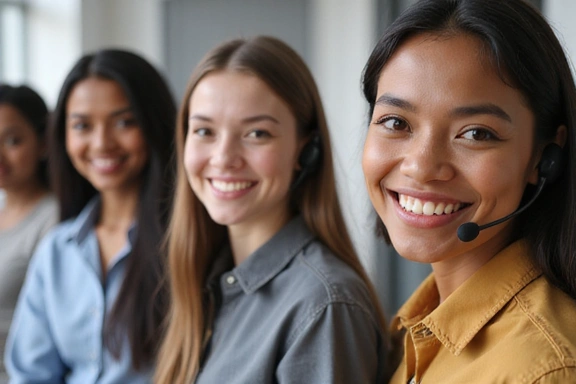 Representación de un servicio al cliente atento, con personas interactuando amigablemente.