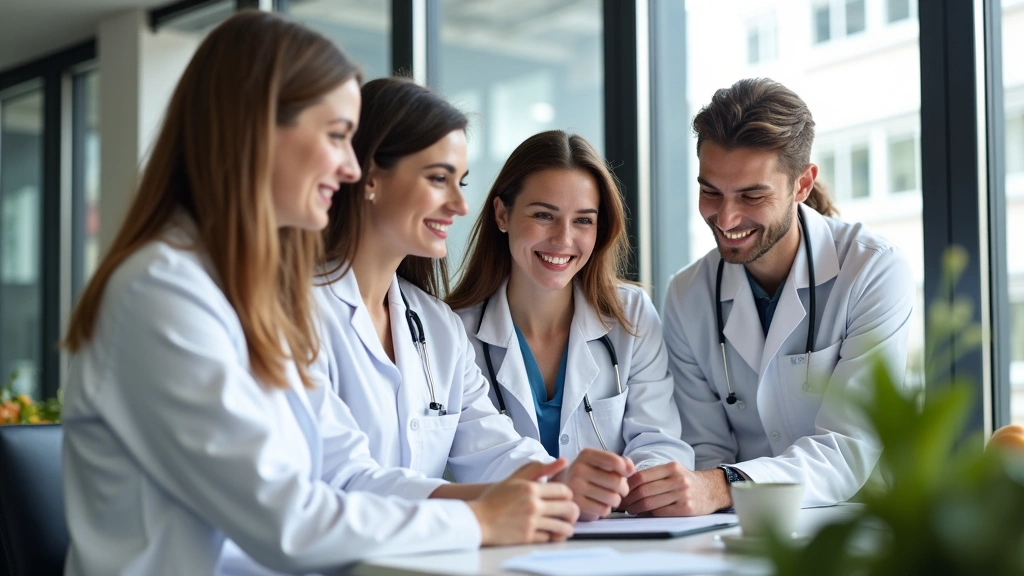Un equipo diverso de profesionales sonriendo y colaborando en un entorno moderno.