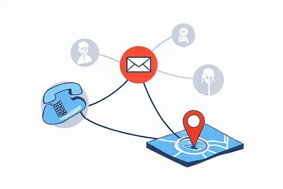 Illustration of a contact form with a phone, email icon, and address pin